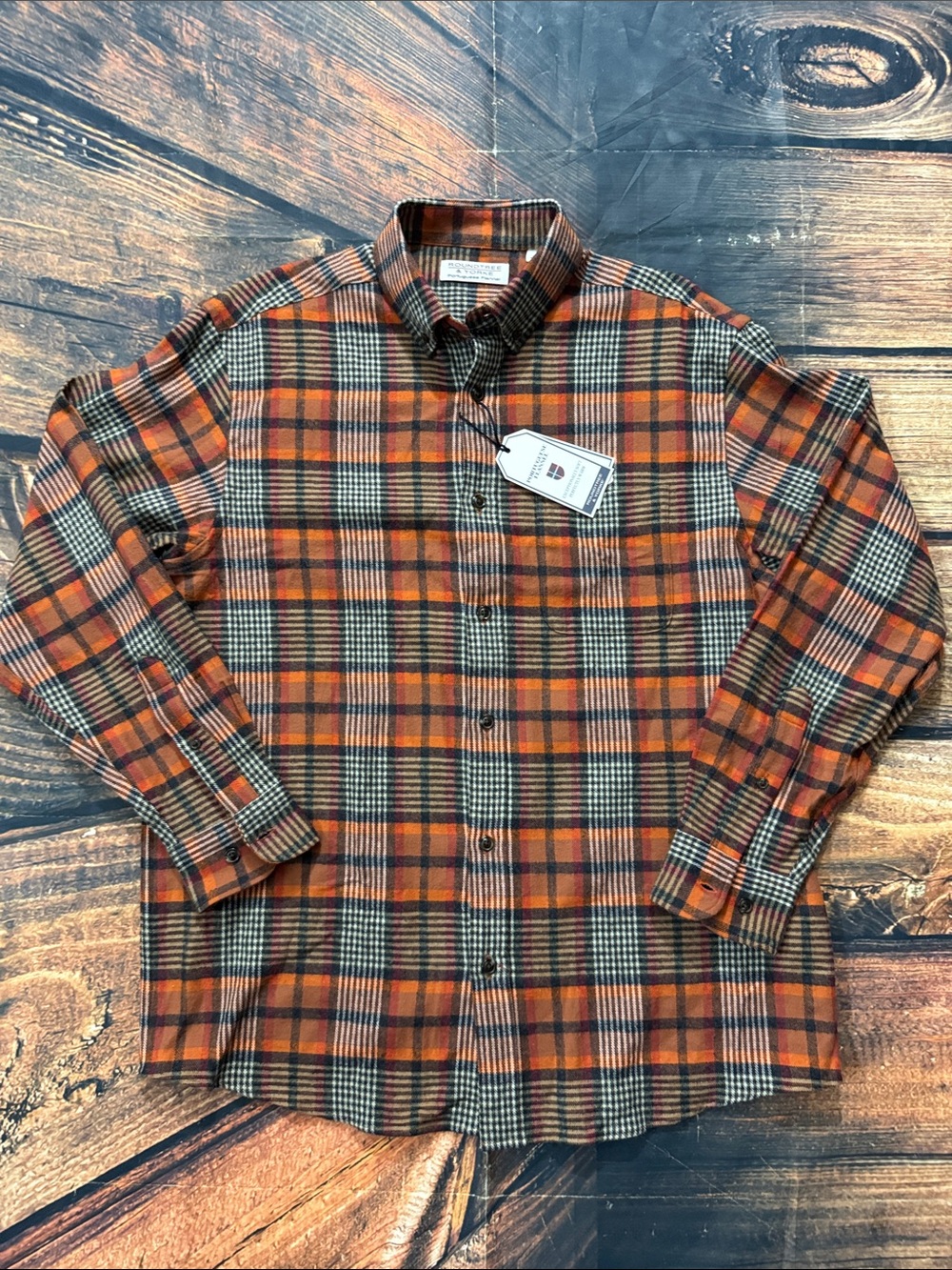 Roundtree & Yorke Orange and Brown Plaid Button-Down Shirt